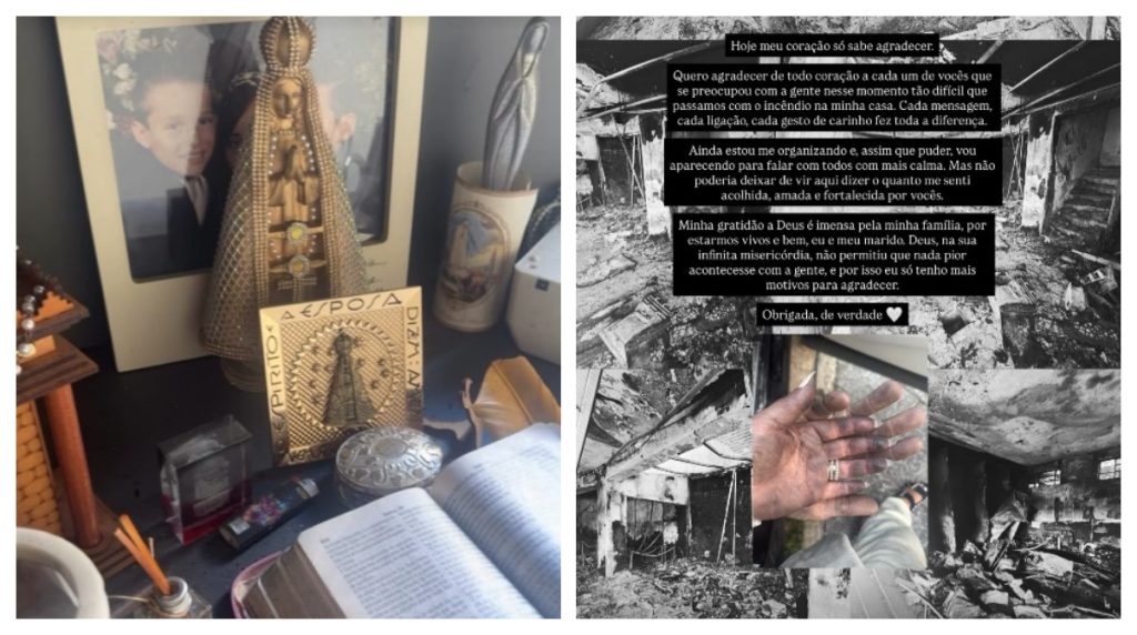 VÍDEO: pai do MC Gui chora ao ter a casa incendiada e altar com Bíblia e santa ficar intacto: ‘Deus é bom demais, acreditem nele’