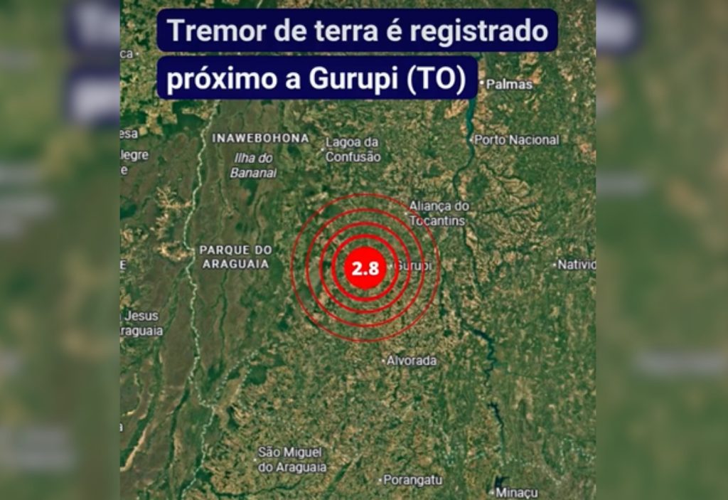 Gurupi registra tremor de terra de magnitude 2,8, diz rede sismográfica